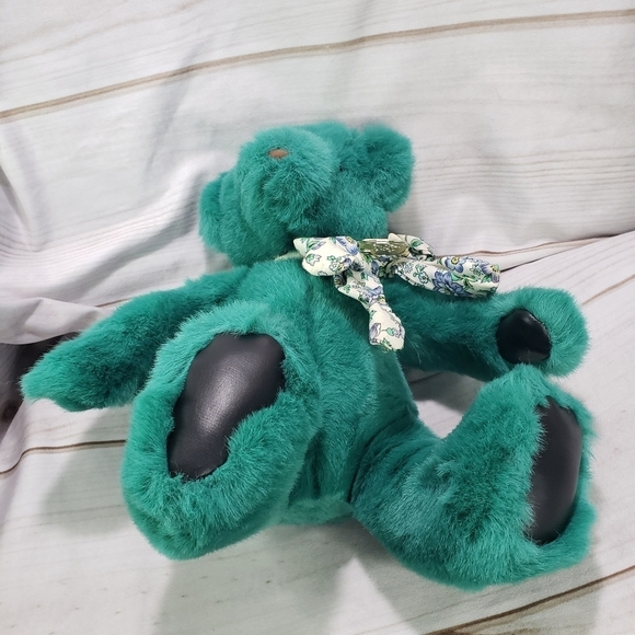 Gund Victoria's Secret Teal Green Teddy Bear Floral Bow 11 Inch 1992 - Picture 5 of 9